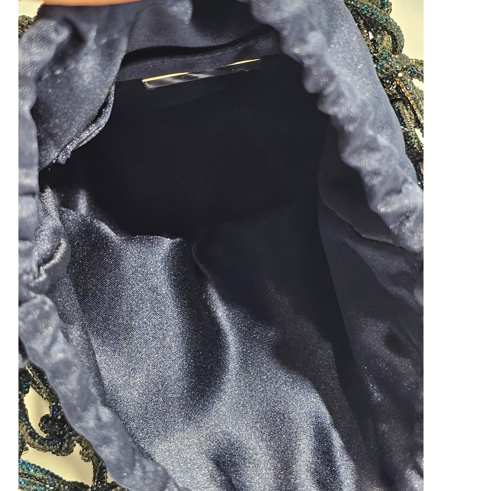 Judith Leiber Couture Sparkle Net Pouch Bag Bucket Navy Satin Mesh Evening EUC - Picture 12 of 13